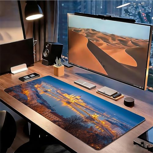 Gaming Mauspad XXL 1600x800x3mm Eisenbrücke Mousepad, Große Speed rutschfeste Schreibtischunterlage Landschaft Verbessert Präzision und Geschwindigkeit mit Stoßdämpfung für Tastatur und Maus xg-863 Bild 3