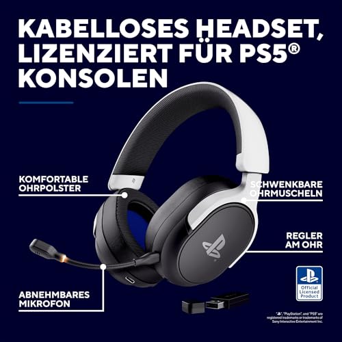 GXTrust 499BW Forta Kabelloses Gaming Headset Offiziell Lizenziert für PlayStation 5, Niedriger Latenz, 2,4G USB Empfänger, 50mm Treiber, 55H Akkulaufzeit, Headset PS5 mit Mikrofon, Schwarz/Weiß Bild 2