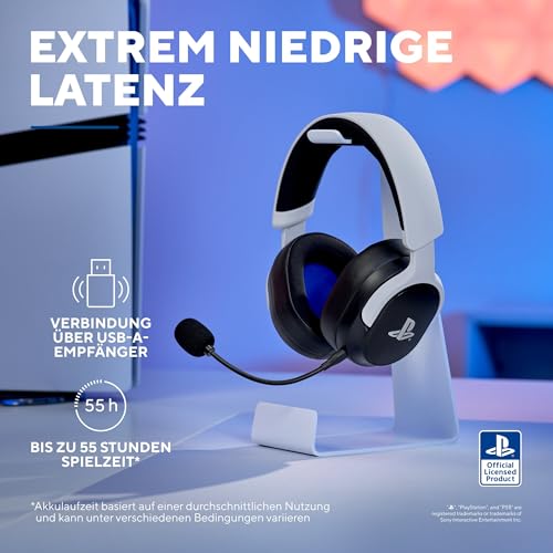 GXTrust 499BW Forta Kabelloses Gaming Headset Offiziell Lizenziert für PlayStation 5, Niedriger Latenz, 2,4G USB Empfänger, 50mm Treiber, 55H Akkulaufzeit, Headset PS5 mit Mikrofon, Schwarz/Weiß Bild 3