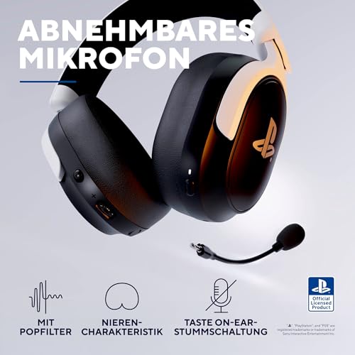 GXTrust 499BW Forta Kabelloses Gaming Headset Offiziell Lizenziert für PlayStation 5, Niedriger Latenz, 2,4G USB Empfänger, 50mm Treiber, 55H Akkulaufzeit, Headset PS5 mit Mikrofon, Schwarz/Weiß Bild 5