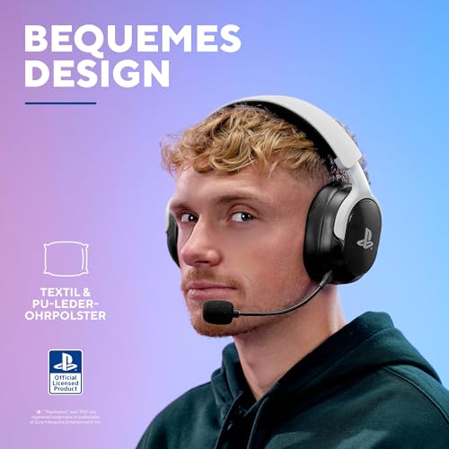 GXTrust 499BW Forta Kabelloses Gaming Headset Offiziell Lizenziert für PlayStation 5, Niedriger Latenz, 2,4G USB Empfänger, 50mm Treiber, 55H Akkulaufzeit, Headset PS5 mit Mikrofon, Schwarz/Weiß Bild 6