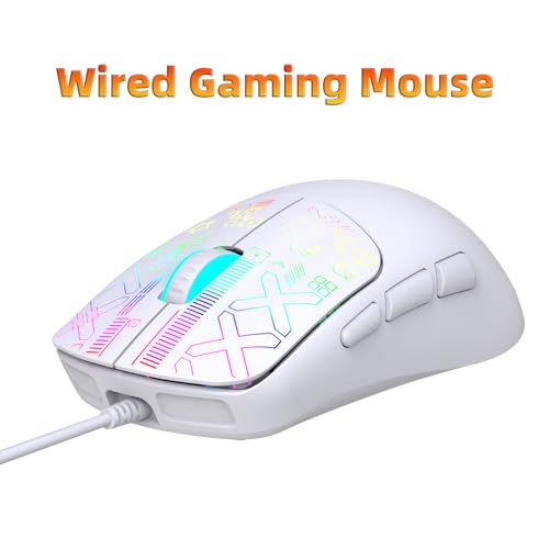 Vikye Kabelgebundene Gaming-Maus, 1200/1600/2400/3600 DPI, Kabelgebundene Optische Maus mit 6 Programmierbaren Tasten, Bunte Hintergrundbeleuchtung für PC, Desktop, Computer, Laptop (White) Bild 7