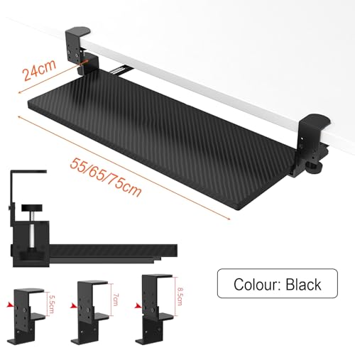 Tastaturablage unter der Tastatur, C-Klemme, stanzfreie Installation, 65 x 24 cm, platzsparendes Design für Tastatur und Maus, schwarz – perfekt für Home Office & Gaming Setup. Bild 2