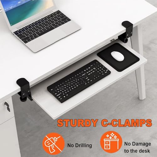 Tastaturablage unter der Tastatur, C-Klemme, stanzfreie Installation, 65 x 24 cm, platzsparendes Design für Tastatur und Maus, schwarz – perfekt für Home Office & Gaming Setup. Bild 3