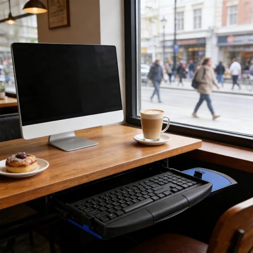 Ausziehbare Tastaturablage unter – 530 x 215 mm ausziehbar mit Maus-Plattform für Büro, Zuhause und Gaming – platzsparende Lösung Bild 5