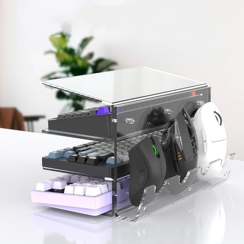 Verstellbarer Acryl-Tastaturständer, 3-lagiges Gaming-Tablett für 4 Tastaturen und 3 Mäuse, Zubehör, platzsparender Nizer, dickes und stabiles Design Bild 2