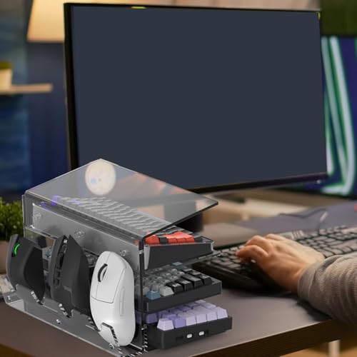 Verstellbarer Acryl-Tastaturständer, 3-lagiges Gaming-Tablett für 4 Tastaturen und 3 Mäuse, Zubehör, platzsparender Nizer, dickes und stabiles Design Bild 4