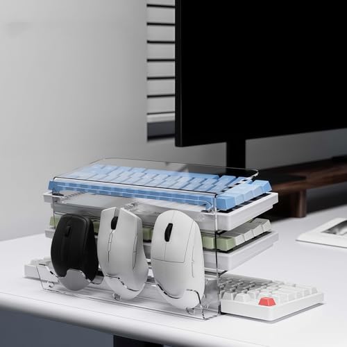 Verstellbarer Acryl-Tastaturständer, 3-lagiges Gaming-Tablett für 4 Tastaturen und 3 Mäuse, Zubehör, platzsparender Nizer, dickes und stabiles Design Bild 5