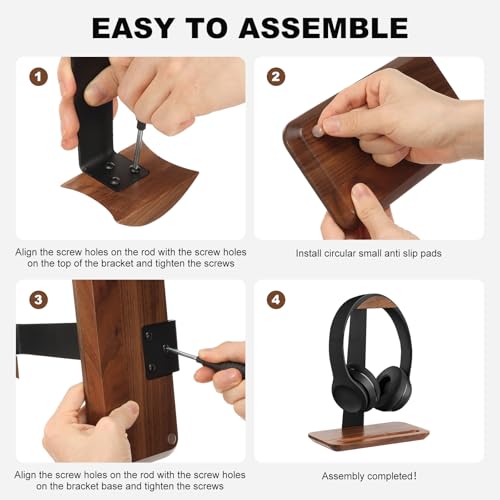 Kopfhörer Ständer aus Walnussholz mit Rutschfeste Basis, Stabiler Kopfhörerhalter für Over-Ear & Gaming Kopfhörer, Headset Halterung, Tisch Zubehör, Passend für Bügelbreite bis 6 cm & Höhe bis 26 cm Bild 3
