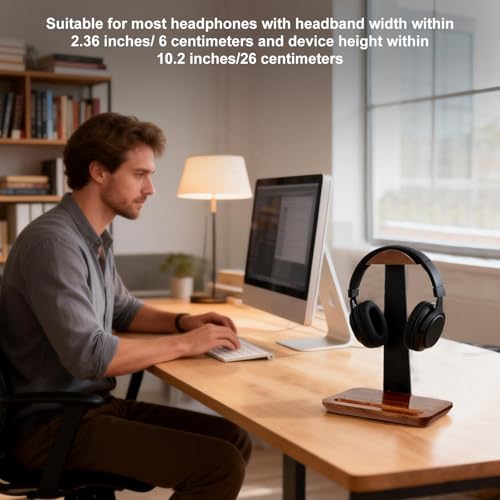 Kopfhörer Ständer aus Walnussholz mit Rutschfeste Basis, Stabiler Kopfhörerhalter für Over-Ear & Gaming Kopfhörer, Headset Halterung, Tisch Zubehör, Passend für Bügelbreite bis 6 cm & Höhe bis 26 cm Bild 6
