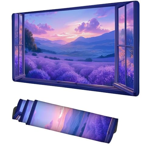 Lavendel Mauspad 900x500x3mm, Mousepad Gaming Mauspad Sonnenuntergang Mousepad XXL, Mouse Pad mit Vernähten Kanten und Rutschfeste Gummibasis, Schreibtisch Zubehör, für Gaming Tastatur und Maus, f-450 Bild 1
