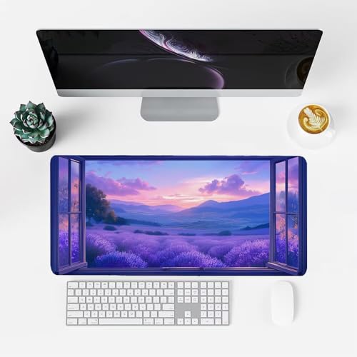 Lavendel Mauspad 900x500x3mm, Mousepad Gaming Mauspad Sonnenuntergang Mousepad XXL, Mouse Pad mit Vernähten Kanten und Rutschfeste Gummibasis, Schreibtisch Zubehör, für Gaming Tastatur und Maus, f-450 Bild 2