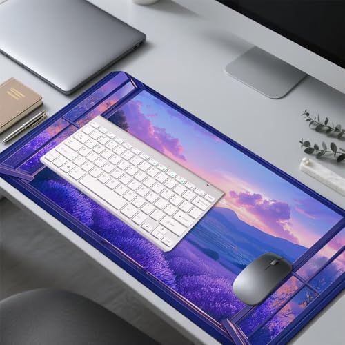 Lavendel Mauspad 900x500x3mm, Mousepad Gaming Mauspad Sonnenuntergang Mousepad XXL, Mouse Pad mit Vernähten Kanten und Rutschfeste Gummibasis, Schreibtisch Zubehör, für Gaming Tastatur und Maus, f-450 Bild 4