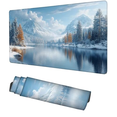 Schneeberge Mauspad 900x500x3mm, Mousepad Gaming Mauspad Aussicht Mousepad XXL, Mouse Pad mit Vernähten Kanten und rutschfeste Gummibasis, Schreibtisch Zubehör, für Gaming Tastatur und Maus, f-444 Bild 1