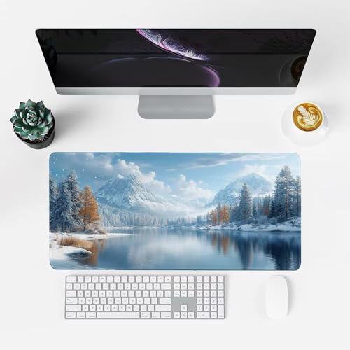 Schneeberge Mauspad 900x500x3mm, Mousepad Gaming Mauspad Aussicht Mousepad XXL, Mouse Pad mit Vernähten Kanten und rutschfeste Gummibasis, Schreibtisch Zubehör, für Gaming Tastatur und Maus, f-444 Bild 2