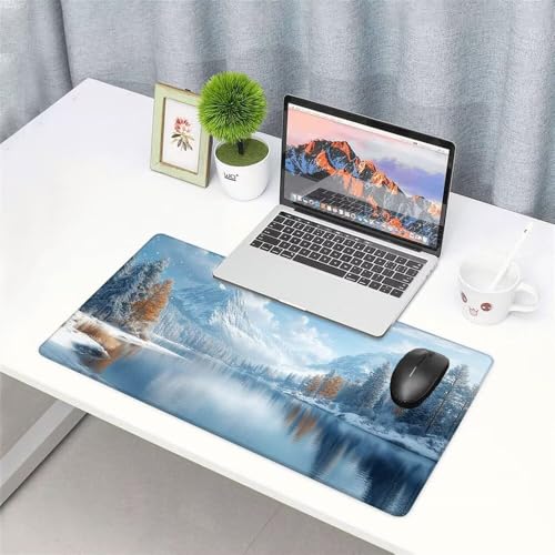 Schneeberge Mauspad 900x500x3mm, Mousepad Gaming Mauspad Aussicht Mousepad XXL, Mouse Pad mit Vernähten Kanten und rutschfeste Gummibasis, Schreibtisch Zubehör, für Gaming Tastatur und Maus, f-444 Bild 3