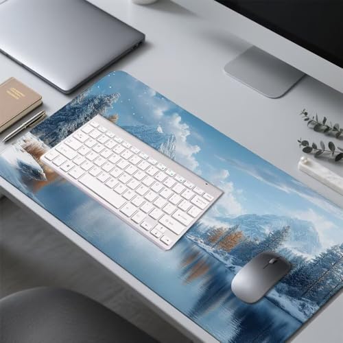 Schneeberge Mauspad 900x500x3mm, Mousepad Gaming Mauspad Aussicht Mousepad XXL, Mouse Pad mit Vernähten Kanten und rutschfeste Gummibasis, Schreibtisch Zubehör, für Gaming Tastatur und Maus, f-444 Bild 4