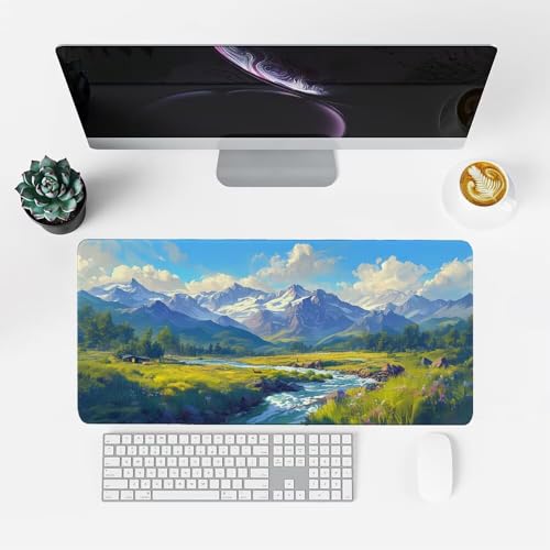 Schneeberge Mauspad 1000x500x3mm, Mousepad Gaming Mauspad Steppe Mousepad XXL, Mouse Pad mit Vernähten Kanten und rutschfeste Gummibasis, Schreibtisch Zubehör, für Gaming Tastatur und Maus, f-446 Bild 2