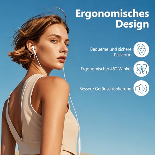 In-Ear Kopfhörer Kabelgebunden 3.5mm Klinke mit Mikrofon, Stereo Ohrhörer mit Klarem Sound & Bass, In Ear Headset Kompatibel mit Phone/iPod/iPad/Huawei/Xiaomi/Sasung/Android/MP3/MP4/PC Bild 2