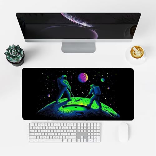 Planeten Mauspad 900x500x3mm, Mousepad Gaming Mauspad Grün Mousepad XXL, Mouse Pad mit Vernähten Kanten und rutschfeste Gummibasis, Schreibtisch Zubehör, Maus Pad für Gaming Tastatur und Maus, f-438 Bild 2