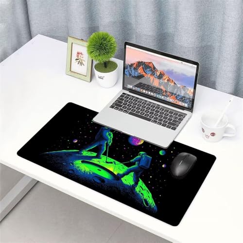 Planeten Mauspad 900x500x3mm, Mousepad Gaming Mauspad Grün Mousepad XXL, Mouse Pad mit Vernähten Kanten und rutschfeste Gummibasis, Schreibtisch Zubehör, Maus Pad für Gaming Tastatur und Maus, f-438 Bild 3