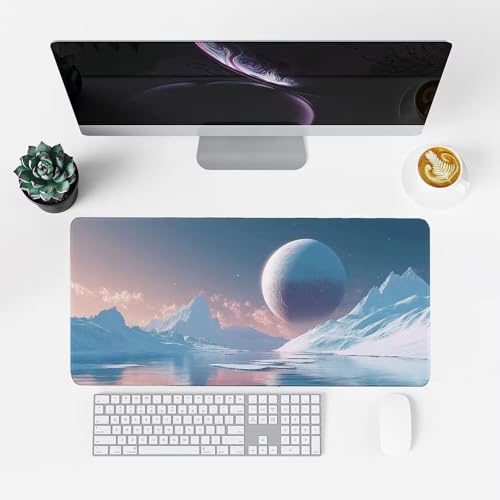 Planeten Mauspad 1000x500x3mm, Mousepad Gaming Mauspad Schneeberge Mousepad XXL, Mouse Pad mit Vernähten Kanten und rutschfeste Gummibasis, Schreibtisch Zubehör, für Gaming Tastatur und Maus, f-434 Bild 2