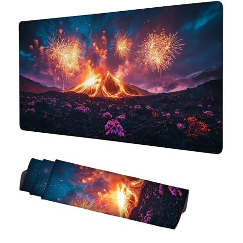 Feuerfeuer Mauspad 1000x500x3mm, Mousepad Gaming Mauspad Landschaft Mousepad XXL, Mouse Pad mit Vernähten Kanten und rutschfeste Gummibasis, Schreibtisch Zubehör, für Gaming Tastatur und Maus, f-452 Bild 1