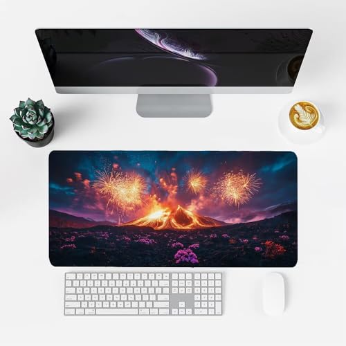 Feuerfeuer Mauspad 1000x500x3mm, Mousepad Gaming Mauspad Landschaft Mousepad XXL, Mouse Pad mit Vernähten Kanten und rutschfeste Gummibasis, Schreibtisch Zubehör, für Gaming Tastatur und Maus, f-452 Bild 2