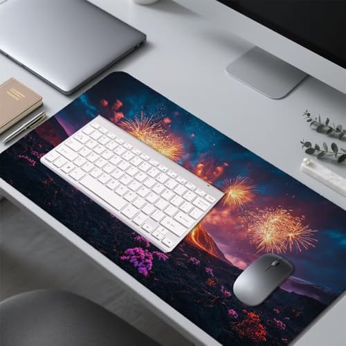 Feuerfeuer Mauspad 1000x500x3mm, Mousepad Gaming Mauspad Landschaft Mousepad XXL, Mouse Pad mit Vernähten Kanten und rutschfeste Gummibasis, Schreibtisch Zubehör, für Gaming Tastatur und Maus, f-452 Bild 4