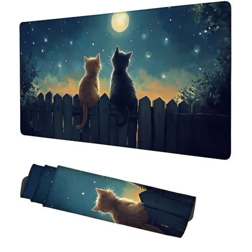 Mond Mauspad 900x500x3mm, Mousepad Gaming Mauspad Katze Mousepad XXL, Mouse Pad mit Vernähten Kanten und rutschfeste Gummibasis, Schreibtisch Zubehör, Maus Pad für Gaming Tastatur und Maus, f-462 Bild 1