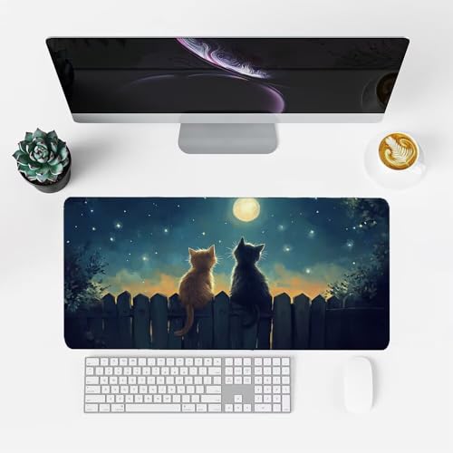 Mond Mauspad 900x500x3mm, Mousepad Gaming Mauspad Katze Mousepad XXL, Mouse Pad mit Vernähten Kanten und rutschfeste Gummibasis, Schreibtisch Zubehör, Maus Pad für Gaming Tastatur und Maus, f-462 Bild 2