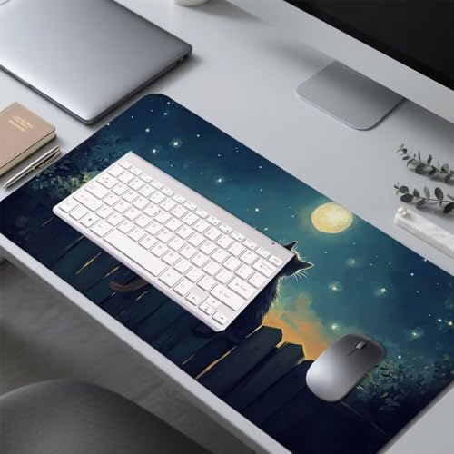 Mond Mauspad 900x500x3mm, Mousepad Gaming Mauspad Katze Mousepad XXL, Mouse Pad mit Vernähten Kanten und rutschfeste Gummibasis, Schreibtisch Zubehör, Maus Pad für Gaming Tastatur und Maus, f-462 Bild 4