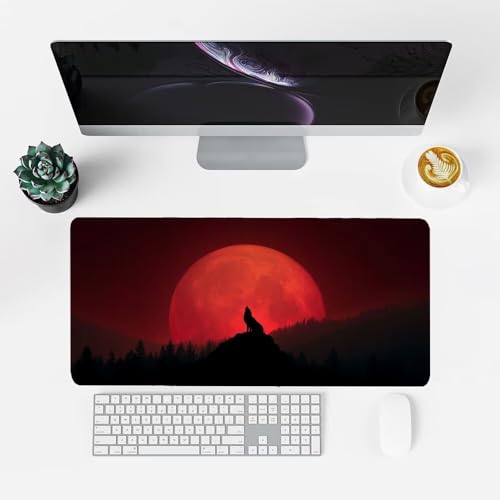 Mond Mauspad 1000x500x3mm, Mousepad Gaming Mauspad rot Mousepad XXL, Mouse Pad mit Vernähten Kanten und rutschfeste Gummibasis, Schreibtisch Zubehör, Maus Pad für Gaming Tastatur und Maus, f-466 Bild 2