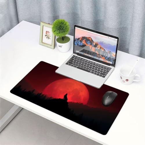Mond Mauspad 1000x500x3mm, Mousepad Gaming Mauspad rot Mousepad XXL, Mouse Pad mit Vernähten Kanten und rutschfeste Gummibasis, Schreibtisch Zubehör, Maus Pad für Gaming Tastatur und Maus, f-466 Bild 3
