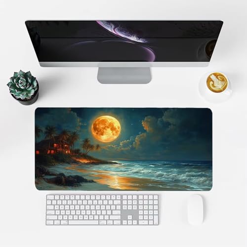 Mond Mauspad 900x500x3mm, Mousepad Gaming Mauspad Strand Mousepad XXL, Mouse Pad mit Vernähten Kanten und rutschfeste Gummibasis, Schreibtisch Zubehör, Maus Pad für Gaming Tastatur und Maus, f-458 Bild 2