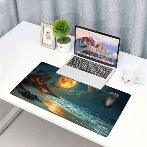 Mond Mauspad 900x500x3mm, Mousepad Gaming Mauspad Strand Mousepad XXL, Mouse Pad mit Vernähten Kanten und rutschfeste Gummibasis, Schreibtisch Zubehör, Maus Pad für Gaming Tastatur und Maus, f-458 Bild 3