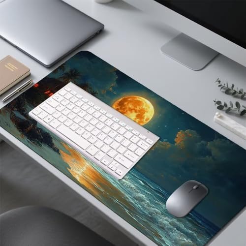 Mond Mauspad 900x500x3mm, Mousepad Gaming Mauspad Strand Mousepad XXL, Mouse Pad mit Vernähten Kanten und rutschfeste Gummibasis, Schreibtisch Zubehör, Maus Pad für Gaming Tastatur und Maus, f-458 Bild 4