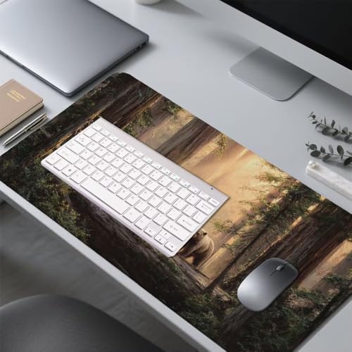 Bär Mauspad 1000x500x3mm, Mousepad Gaming Mauspad Wald Mousepad XXL, Mouse Pad mit Vernähten Kanten und rutschfeste Gummibasis, Schreibtisch Zubehör, Maus Pad für Gaming Tastatur und Maus, f-440 Bild 4