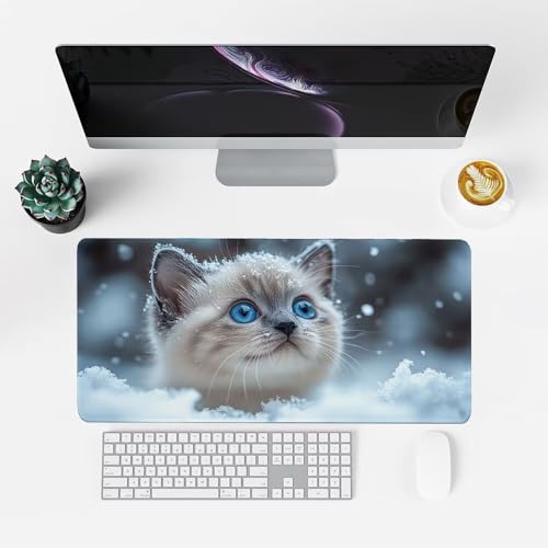 Schnee Mauspad 1000x500x3mm, Mousepad Gaming Mauspad Tier Mousepad XXL, Mouse Pad mit Vernähten Kanten und rutschfeste Gummibasis, Schreibtisch Zubehör, Maus Pad für Gaming Tastatur und Maus, f-442 Bild 2