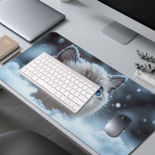 Schnee Mauspad 1000x500x3mm, Mousepad Gaming Mauspad Tier Mousepad XXL, Mouse Pad mit Vernähten Kanten und rutschfeste Gummibasis, Schreibtisch Zubehör, Maus Pad für Gaming Tastatur und Maus, f-442 Bild 4