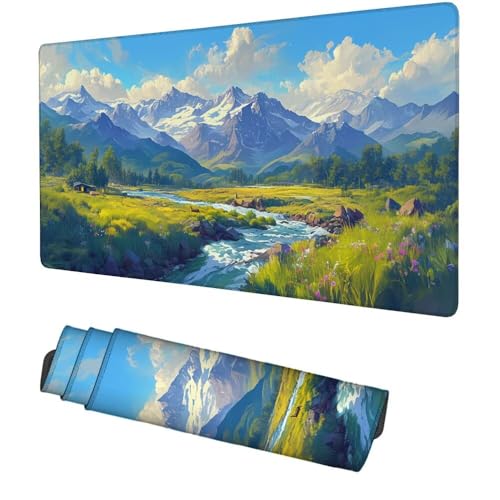 Schneeberge Mauspad 900x500x3mm, Mousepad Gaming Mauspad Steppe Mousepad XXL, Mouse Pad mit Vernähten Kanten und rutschfeste Gummibasis, Schreibtisch Zubehör, für Gaming Tastatur und Maus, f-446 Bild 1