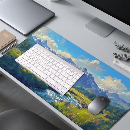 Schneeberge Mauspad 900x500x3mm, Mousepad Gaming Mauspad Steppe Mousepad XXL, Mouse Pad mit Vernähten Kanten und rutschfeste Gummibasis, Schreibtisch Zubehör, für Gaming Tastatur und Maus, f-446 Bild 4