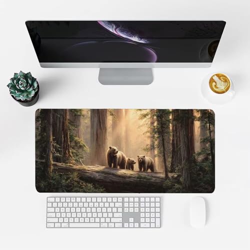 Bär Mauspad 900x500x3mm, Mousepad Gaming Mauspad Wald Mousepad XXL, Mouse Pad mit Vernähten Kanten und rutschfeste Gummibasis, Schreibtisch Zubehör, Maus Pad für Gaming Tastatur und Maus, f-440 Bild 2
