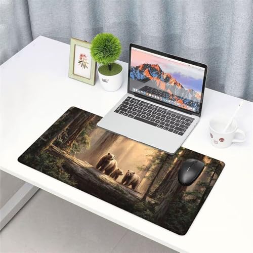 Bär Mauspad 900x500x3mm, Mousepad Gaming Mauspad Wald Mousepad XXL, Mouse Pad mit Vernähten Kanten und rutschfeste Gummibasis, Schreibtisch Zubehör, Maus Pad für Gaming Tastatur und Maus, f-440 Bild 3