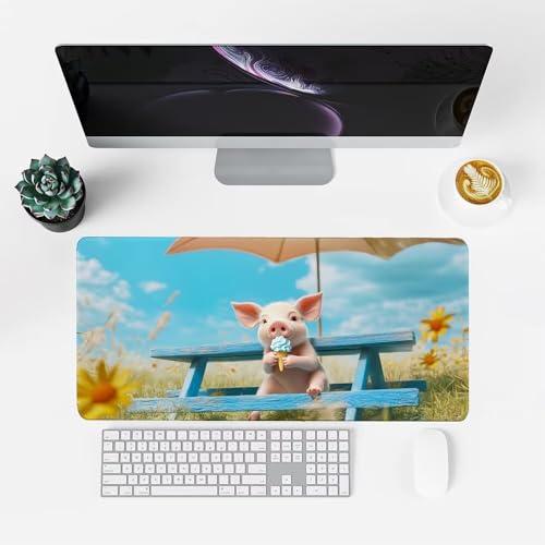 Schwein Mauspad 900x500x3mm, Mousepad Gaming Mauspad blau Mousepad XXL, Mouse Pad mit Vernähten Kanten und rutschfeste Gummibasis, Schreibtisch Zubehör, Maus Pad für Gaming Tastatur und Maus, f-474 Bild 2