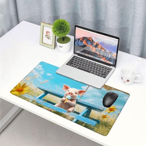 Schwein Mauspad 900x500x3mm, Mousepad Gaming Mauspad blau Mousepad XXL, Mouse Pad mit Vernähten Kanten und rutschfeste Gummibasis, Schreibtisch Zubehör, Maus Pad für Gaming Tastatur und Maus, f-474 Bild 3