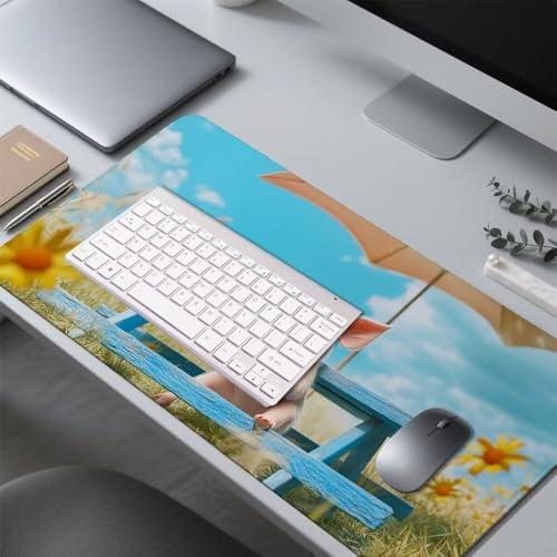 Schwein Mauspad 900x500x3mm, Mousepad Gaming Mauspad blau Mousepad XXL, Mouse Pad mit Vernähten Kanten und rutschfeste Gummibasis, Schreibtisch Zubehör, Maus Pad für Gaming Tastatur und Maus, f-474 Bild 4