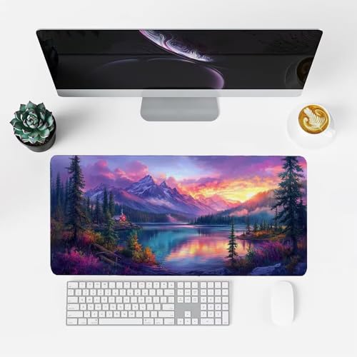 Lila Mauspad 1000x500x3mm, Mousepad Gaming Mauspad Landschaft Mousepad XXL, Mouse Pad mit Vernähten Kanten und rutschfeste Gummibasis, Schreibtisch Zubehör, für Gaming Tastatur und Maus, f-478 Bild 2