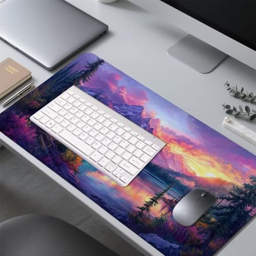 Lila Mauspad 1000x500x3mm, Mousepad Gaming Mauspad Landschaft Mousepad XXL, Mouse Pad mit Vernähten Kanten und rutschfeste Gummibasis, Schreibtisch Zubehör, für Gaming Tastatur und Maus, f-478 Bild 4