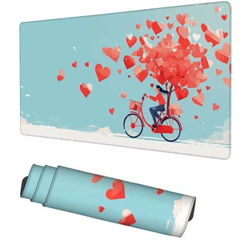 Fahrrad Mauspad 900x500x3mm, Mousepad Gaming Mauspad rot Mousepad XXL, Mouse Pad mit Vernähten Kanten und rutschfeste Gummibasis, Schreibtisch Zubehör, Maus Pad für Gaming Tastatur und Maus, f-498 Bild 1